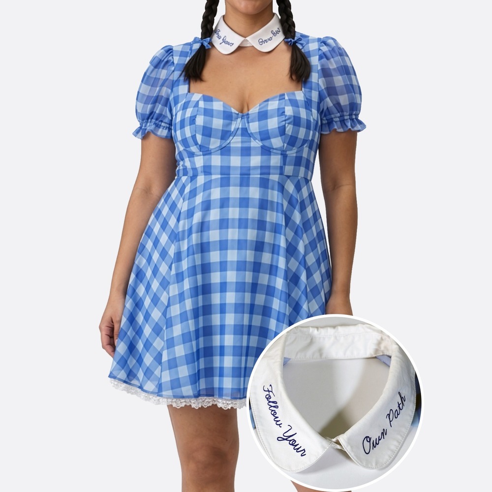 Women's Adult Wizard of Oz Dorothy Gingham Blue Dress Costume 1X fits L/XL